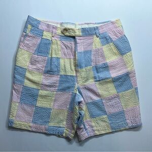 Berle Seersucker Shorts Mens Size 34 Pastel Patches Preppy Pleated Dress Golf